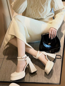 Karakum Womens Mary Jane Shoes Spring 2025 New High Heels Waterproof Platform Ambiance Head Covering Fashionable Flat Shoes