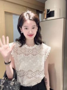 YUFUQING | French Vintage White Lace Trim Hollow T-Shirt Womens Summer New Style High End Luxury Feel Top Loose Fit High Waist Design