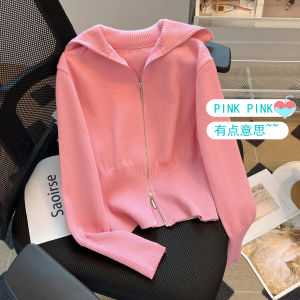 Spring Autumn Long Sleeve Polo Collar Knitted Sweater Women Double Zipper Open Cardigan Warmth Fashion Korean Style Cashmere