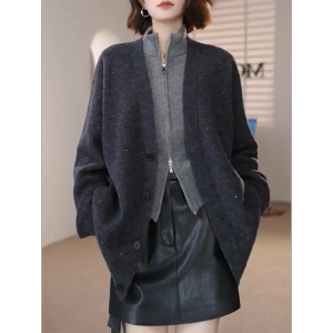 QINGNAER | Laid-back Style Retro Knit Outerwear Plus Size