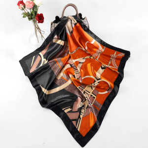 New Fashionable 90cm Square Silk Scarf Printed Polyester Womens Shawl Decorative Sunscreen Neck Warmer Geometric Pattern