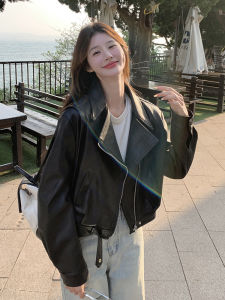 Black Korean Style Short Leather Jacket Womens Spring 2025 Fashionable Retro Design PU Coat Small Size Straight Tube Model