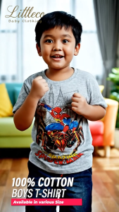 LittleCo (2) Boys Set – 100% Cotton T-Shirt with Elastic Waist Denim Shorts | Soft Breathable & Comfortable (6 Months – 8 Years Old)