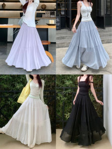 Gentle Wind Design Pleated Half Skirt Light Purple A-Line Womens High Waist Maxi Skirt Polyester Fiber Casual Commute Style