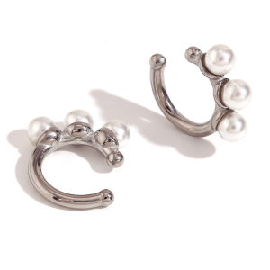 Three pearl C-shaped Ear Clips Tarnish Free 18K Gold Plated Silver Color Earrings for Women 316L Stainless Steel Ear Cuffs