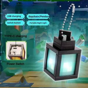 Bandai | Minecraft Lantern Keychain Mini Led Glowing Pixel Model Portable Pendant Backpack Decor Night Light For Game Enthusiasts