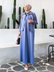 Dress Kniit Seishila Set Inner Lepas Pasang Busui Friendly Saku Kanan Kiri Lengan Karet Polos