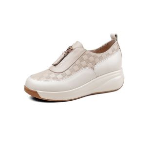 รองเท้าส้นอัดลายสก๊อตหนังแท้สำหรับลำลองเล่นกีฬา รองเท้า สบาย