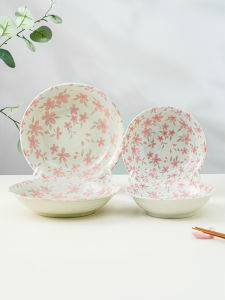 Mino Yaki Ceramic Plate Sakura Design Luxury Afternoon Tea Cake Dish Japanese Style Plain Color Plant Flower Pattern Dishware
