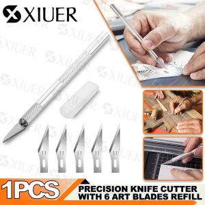 Metal Carving Knife with 5 Extra Blades Aluminum Alloy Precision Sculpture Cutter Hand-Made Art Sculpture Engraving Knife High-Quality Precision Knife Non-Slip Metal Scalpel Cutter for Wood Carving Crafts DIY Hand Tools