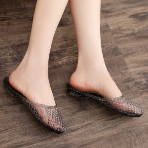 Fashion Outwear Crystal Slippers Female Transparent Slippers Womens Cut Out Mesh Soft Deodorizing Filter Flat Heel Bath Bathroom Non Slip