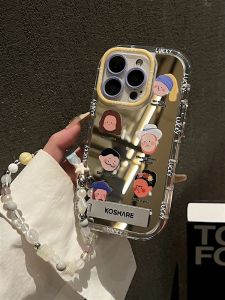 Apple 16Pro Max Phone Case Pearl Girl Cute Cartoon Style Mirror Surface Anti-Fall Protection Stand Womens Model H480559