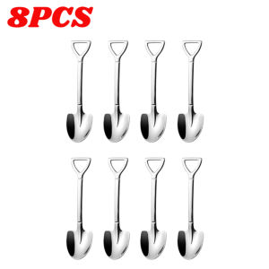 4/8PCS Shovel Spoons Stainless Steel TeaSpoons Creative Coffee Spoon For Ice Cream Dessert Scoop Tableware Cutlery Set
