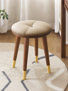YUANSHI YUANSU | Modern Luxurious Walnut Wood Vanity Stool Soft Upholstered