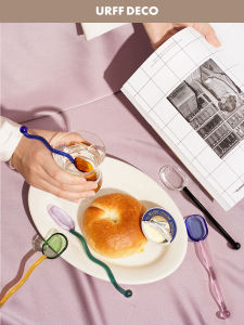 URFFDECO Patent Candy Glass Spoon Long Handle Stirring Dessert Transparent Cute High Aesthetic Value Heat Resistant Cutlery