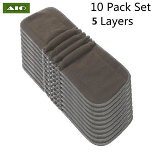 AIO Bamboo Nappies Charcoal Reusable Soft 5 Layers 10 pcs Bamboo Charcoal Inserts for Baby Cloth Diapers High Absorbing Washable