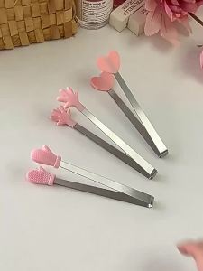 Thick Stainless Steel Ice Cube Tongs with Silicone Tips Multi-purpose Food Clips for Sugar Cube Snack Dessert Kitchen Bar Use