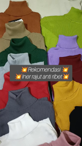 Sweater rajut wanita korea style / atasan rajut wanita / baju rajut wanita lengan panjangkerah tinggi motif salur turtleneck