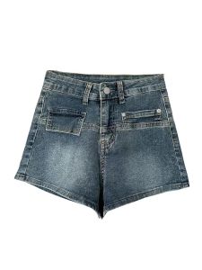 Retro Blue Denim Short Pants Women Summer New Style Spicy Girl High Waist Wide Leg Straight Cut plus Size Slimming Hot Pants