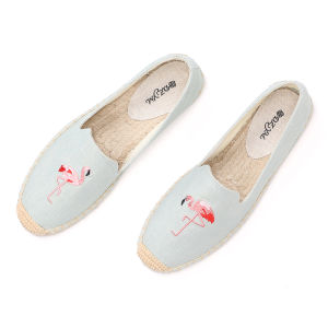 Womens Flat Bottom Canvas Shoes Embroidered Slip-On Fishing Boots Spring Season Versatile Lazy Persons Ideal Footwear