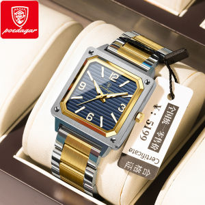 นาฬิกาหน้าปัดทรงสี่เหลี่ยม POEDAGAR แบรนด์สวิสสำหรับกันน้ำผู้ชายนาฬิกาข้อมือลำลองผู้ชายสแตนเลสสตีลข้อมือดิจิตอลเรืองแสงแฟชั่นใหม่