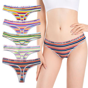 Sentexin 3/5PCS Womens Cotton Panties Female Low-Rise T-Back Underwear Striped Bikini Intimates M-XXL