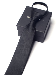 Romguest | Adjustable Zipper Tie Black Floral College/Bachelor/Business 7cm
