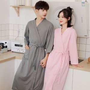 Kimono Couple Robe Spring Autumn Long Sleeve Bath Robe Men Nightwear Women Sleepwear Plus Size Wedding Nightgown Home Hotel Sauna Club Swimming Spa Shower Waffle Bathrobe