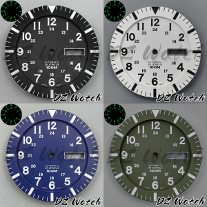 DZ 34.3mm Black White Blue Green Sterile Watch Dial Double Calendar Scale Luminous Fit NH35 NH36 Movement Watch Replace Part