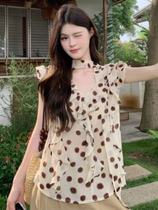 GUZILIAN | Áo Blouse Chấm Bi Tay Voan