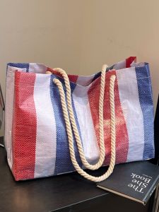Summer Large Capacity Woven Handheld Shopping Bag Womens Shoulder Bag for Outing Beach Vacation Short Trip Tote Bag