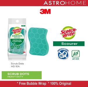 Scotch-Brite 3M Scrub Dots HDPK1 HD PK1 Spons Cuci Piring Heavy Duty Sabut Higienis Anti Bakteri & Anti Bau Daya Gosok Kuat 100% Original Mudah Dibilas Sisa Makanan Tidak Menempel Mencegah Bau
