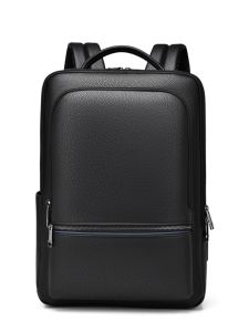 Large Capacity Leather Backpack for Business Travel Mens Double Shoulder Bag with Computer Compartment Soft Stitching School Style