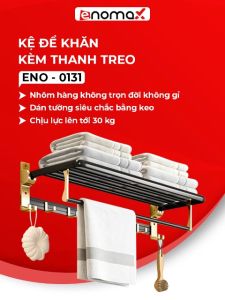 Giá kệ treo quần áo / khăn tắm trong phòng tắm chất liệu nhôm cao cấp không gỉ tặng kèm keo dán tường ( Eno 0134)
