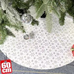 กระโปรงต้นคริสต์มาสผ้ากำมะหยี่ขนยาว60ซม. ต้นคริสต์มาสเกล็ดหิมะสีขาวกระโปรงคลุมฐานพรมตกแต่งปาร์ตี้นาวิแดดปีใหม่