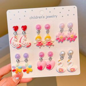 Cute Princess Earrings for Girls No Piercing Required Fake Earrings Kids Cartoon Jewelry Sweet Style Childrens Accessories