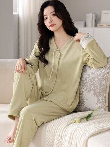 Womens Coral Fleece Sleepwear Long Sleeve V-Neck Thickened Home Clothes Green Island Velvet Winter Warm Fashionable Loungewear