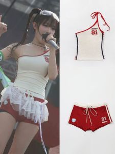 เสื้อกั๊กสายเดี่ยวเซ็กซี่สำหรับผู้หญิง Yena Badblood ฤดูร้อนปี 2024 เสื้อผ้าทำงานสไตล์เกาหลี แขนสั้น คอวี กระดุม 3D ปักลาย