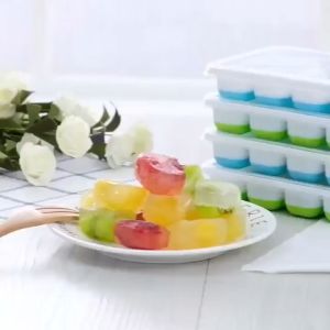 Khay làm đá 14 viên đáy silicon có nắp đậy Khay làm thạch kem. Bảo quản chống mùi tuyệt đối