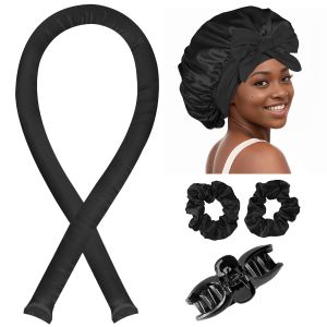No Heat Hair Curler And Satin Sleeping Cap Set Heatless Hair Curling Headband Hair Claw Clip Hair Rings Soft Sleeping Hat Salon