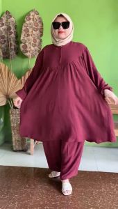 MOPALAZ ONE SET - LD 140 dan 160 SETELAN WANITA JUMBO TEBAL DINGIN CRINKLE AIRFLOW PREMIUM OOTD TERBARU 5L