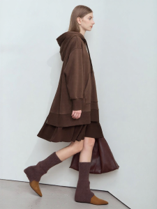 AMII | Hooded Layered Zipper Decoration Embroidered Sweater Dress