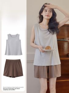 MiiOW | Ice Silk Sleepwear Womens Summer Thin Sleeveless Vest Shorts Home Clothes Set Cat Person Brand Polyester Spandex Blend Moisture Wicking Round Neck Short Length