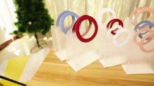 5pcs Transparent Frosted Tote Bags Macaron Color Solid Color Round Handle Wedding Souvenir PVC Bags Birthday Engagement Supplies
