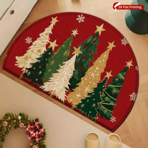 VIKAMA Christmas Tree Rug 2027 Holiday Decor Half Round Doormat Red Semicircle Small Area Rug Floor Happy New Year Home Decor