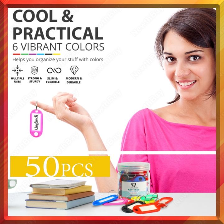 50PCS Plastic Key Tags 6Colors Key Labels with Split Ring and Label