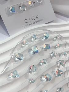 Đá khối Nail Pha Lê Màu Trong Ánh Xanh AB Hình Vuông Bo Giọt Nước Trái Tim Trang Trí Móng