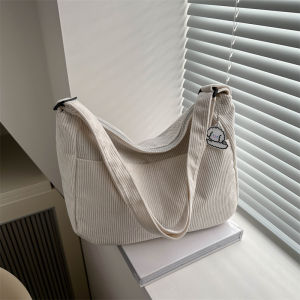 Large Capacity Commuter Bag Japanese Style Ins Retro Corduroy Dumpling Bag Pure Color All-Matching Crossbody Bag Girls One-Shoulder Bag