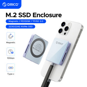 ORICO M.2 2230 2242 NVMe SSD Enclosure With PD 100W for iPhone 16/15 Pro USB C 3.2 Gen 2 Type-C 10Gbps to NVMe PCI-E Adapter TF/SD Slot M-Key/(B+M) Key for MacBook iPad Pro HUAWE Mate60 Pro Samsung Galaxy S24