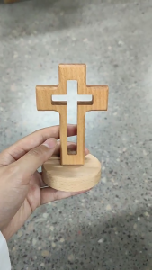Wooden Cross Statue Hollow Cross Table Altar Christian Religious Home Decor Gifts With Stand